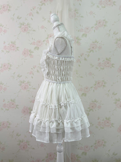 GRL Frilled Strap Tiered Dress (White)