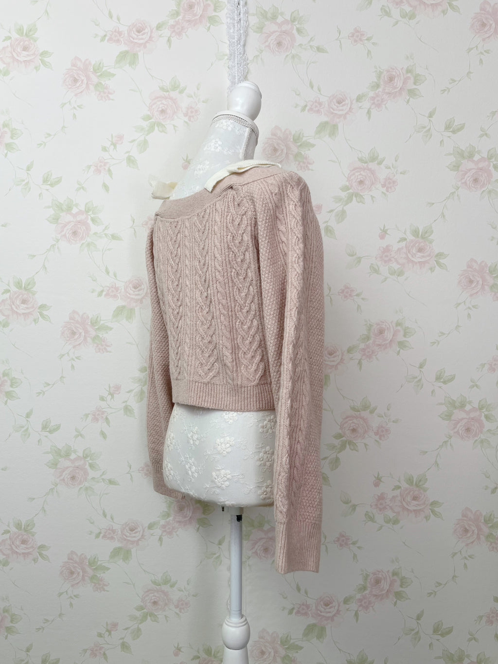 Ribbon 2 Way Shoulder Cardigan (Pink)