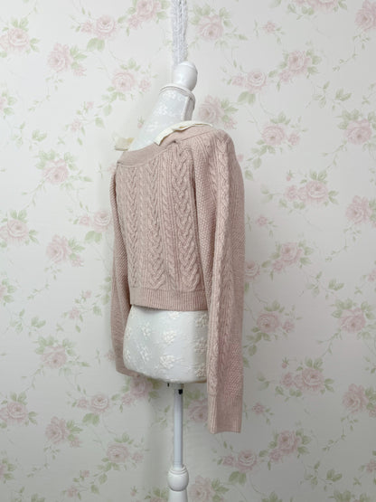 Ribbon 2 Way Shoulder Cardigan (Pink)