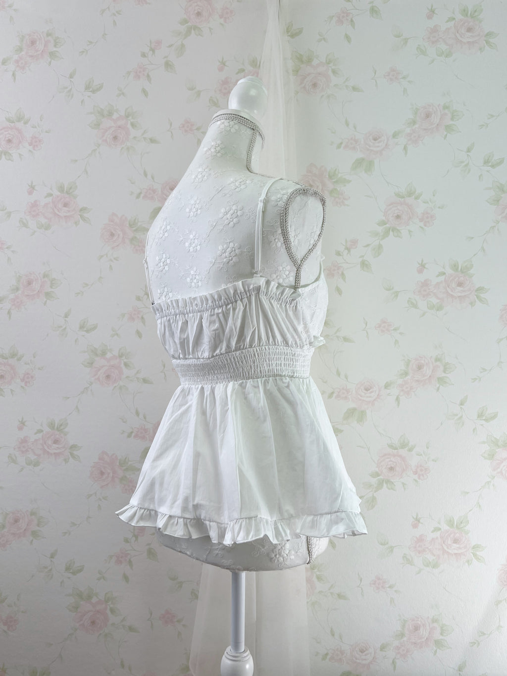 Cotton Floral Embroidery Camisole(White)