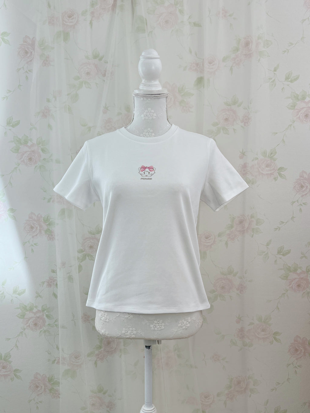 mikko Lil ala mode Embroidery Bow T-Shirt (White)