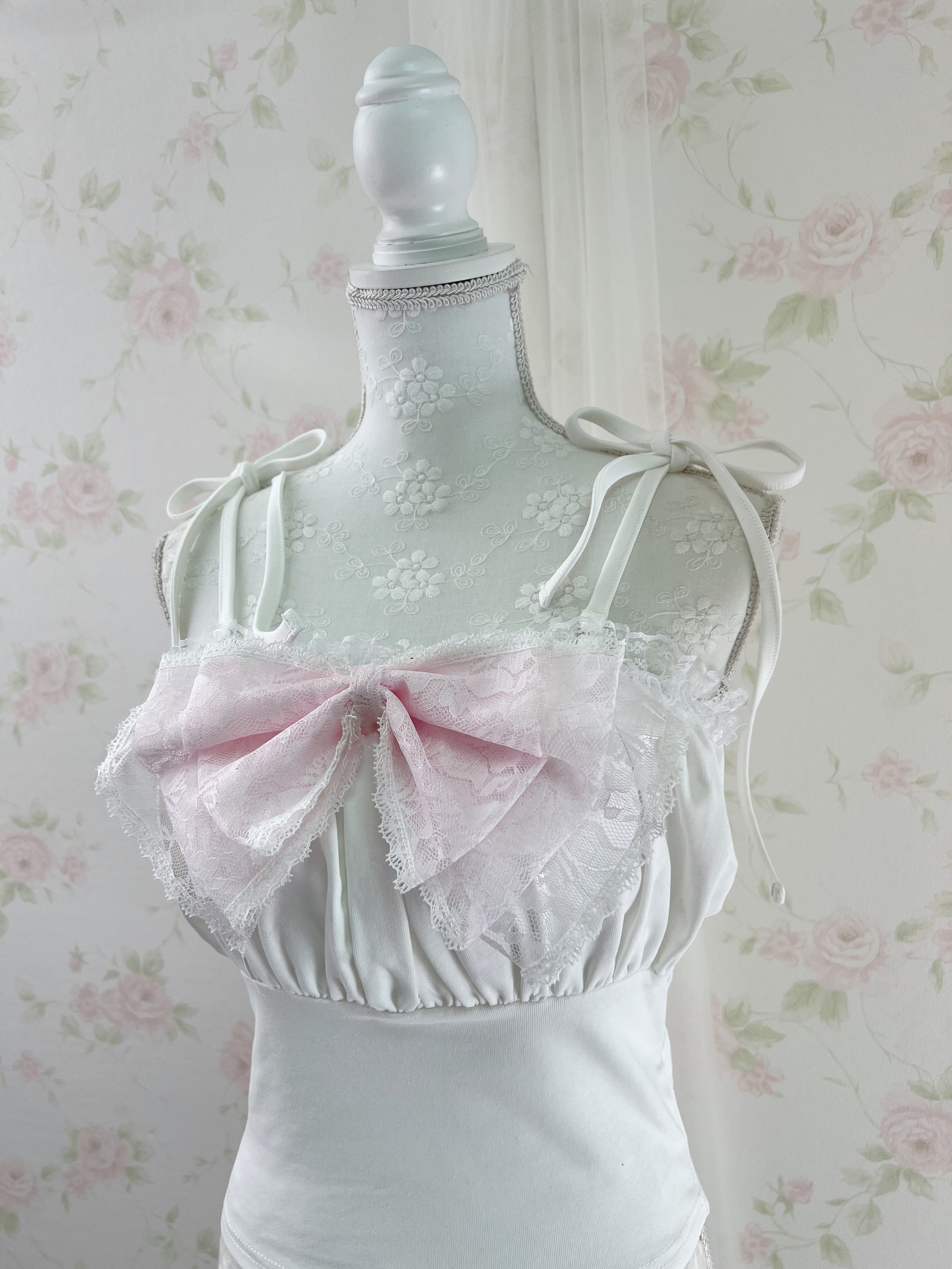 Dream Vision Gathered Petite Bow Camisole Top (White)