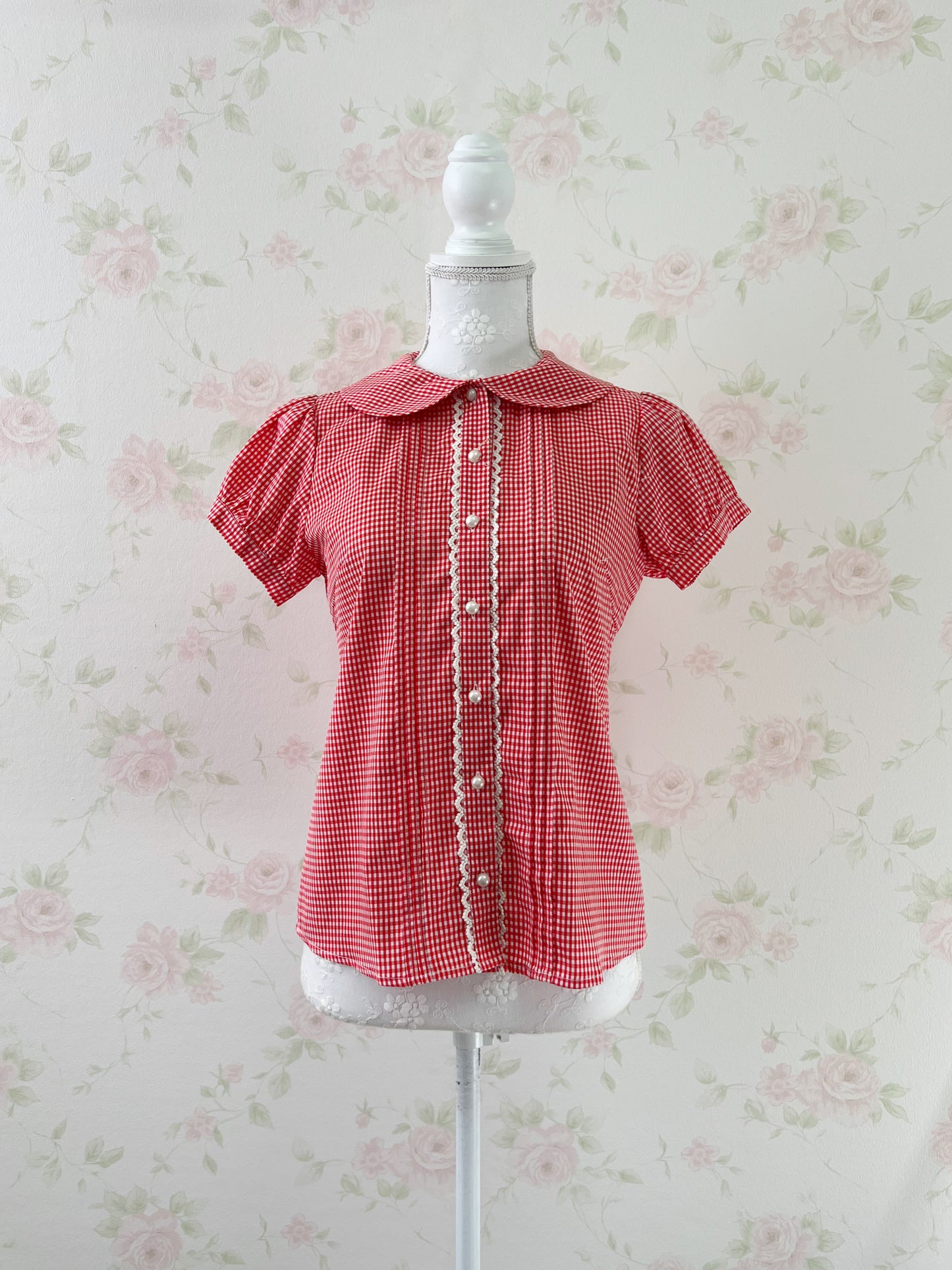 Ank Rouge Ribbon Checked Blouse (Red)