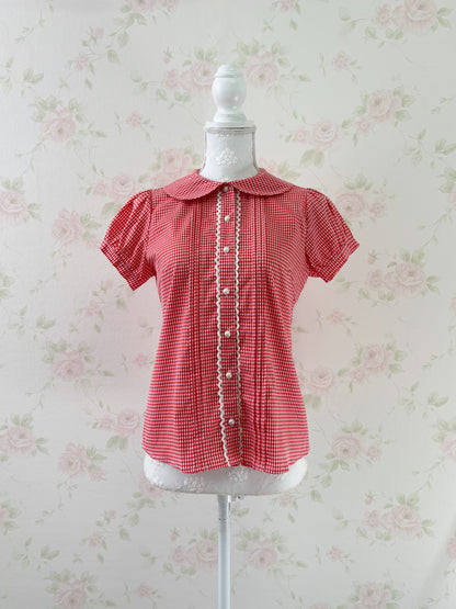 Ank Rouge Ribbon Checked Blouse (Red)