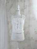 Cotton Lace Gather Strap Top (White)