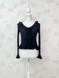 TITTY&CO. Ruffled Hem Whimsical Cardigan (Black)