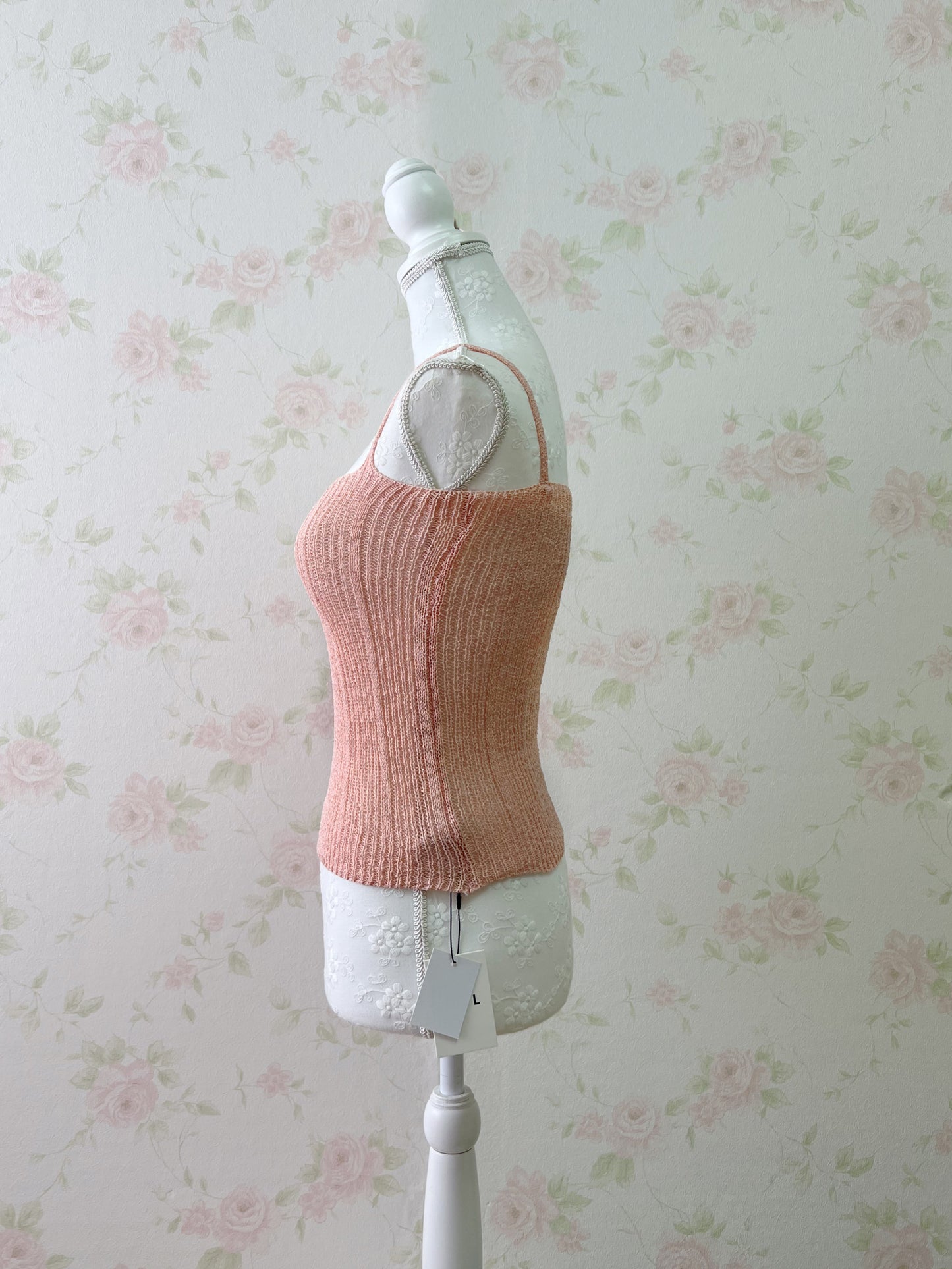GRL Side String Knit Top Camisole Set (Peach Pink)