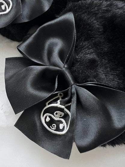 Kuromi Mitten Eco Fur Satin Bow Gloves