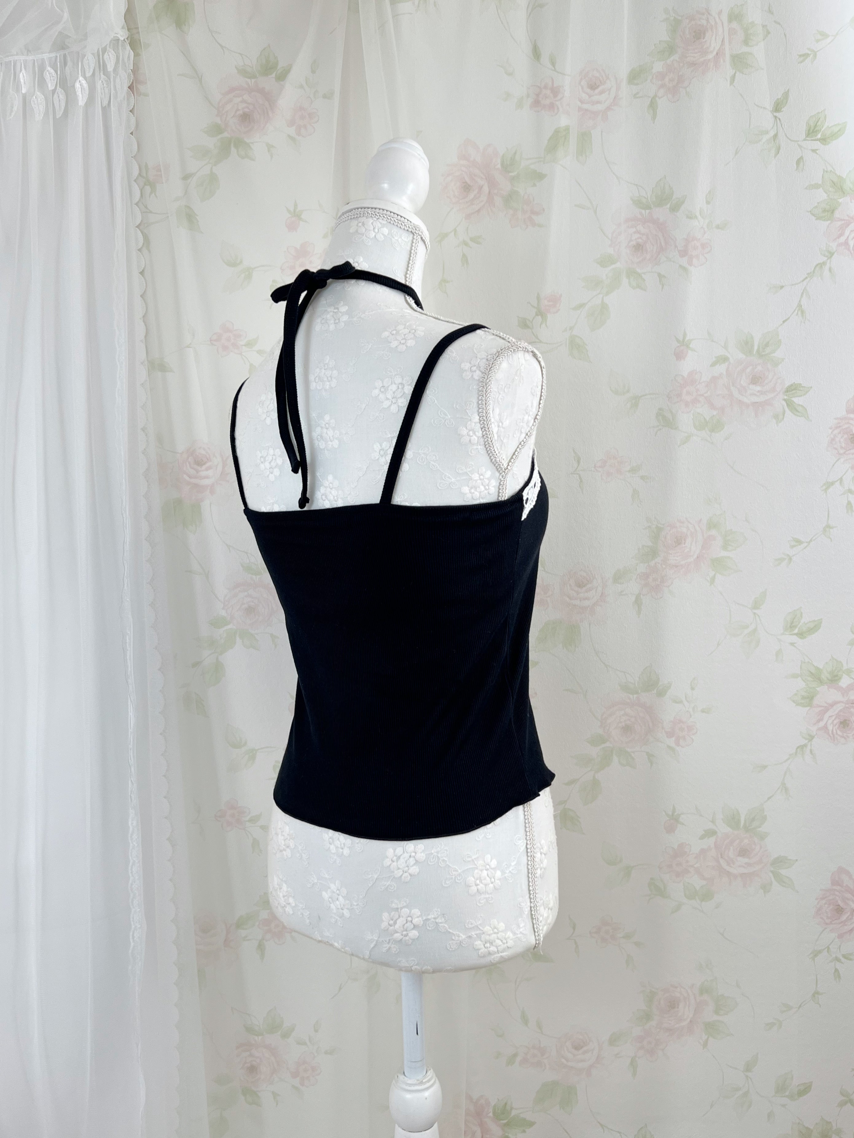 Cotton Lace Cross Neck Camisole (Black)