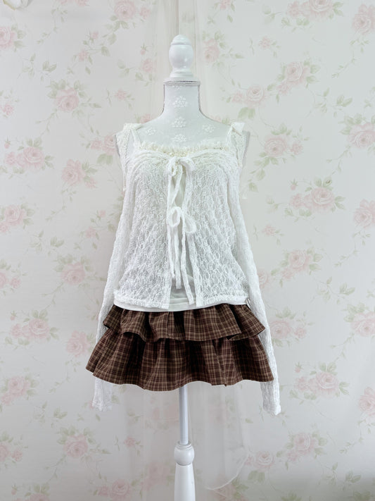 GRL Lacy Double String Cardigan (White)