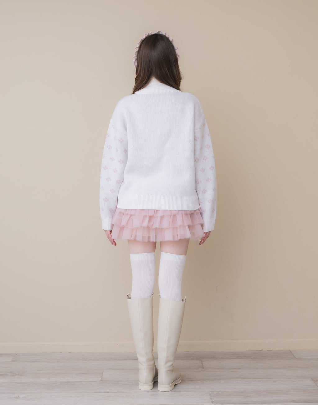 Lolime ribbon & floral cowichan knit zip up