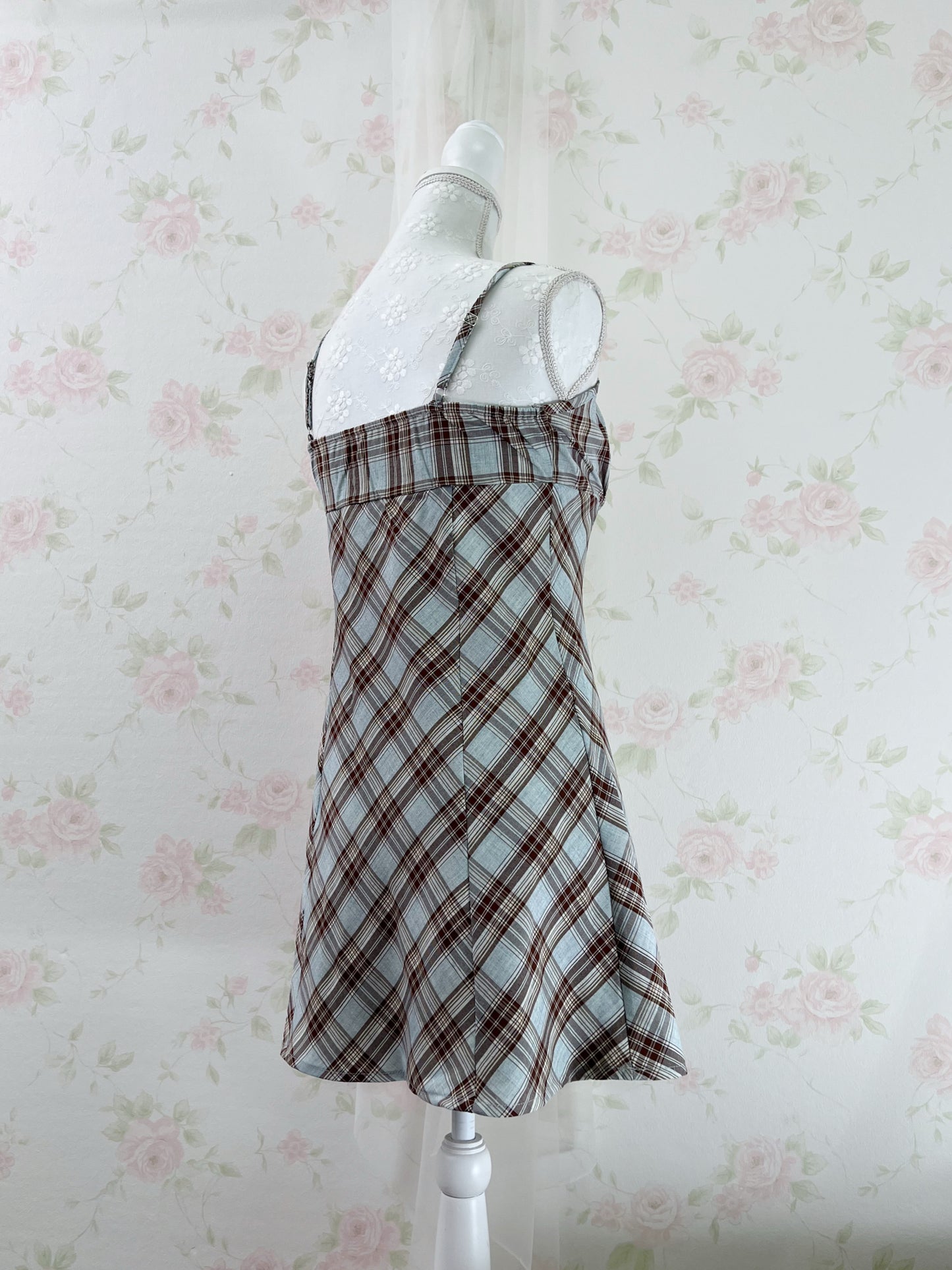 GRL Camisole Gathering Checked Dress (Mint Green)