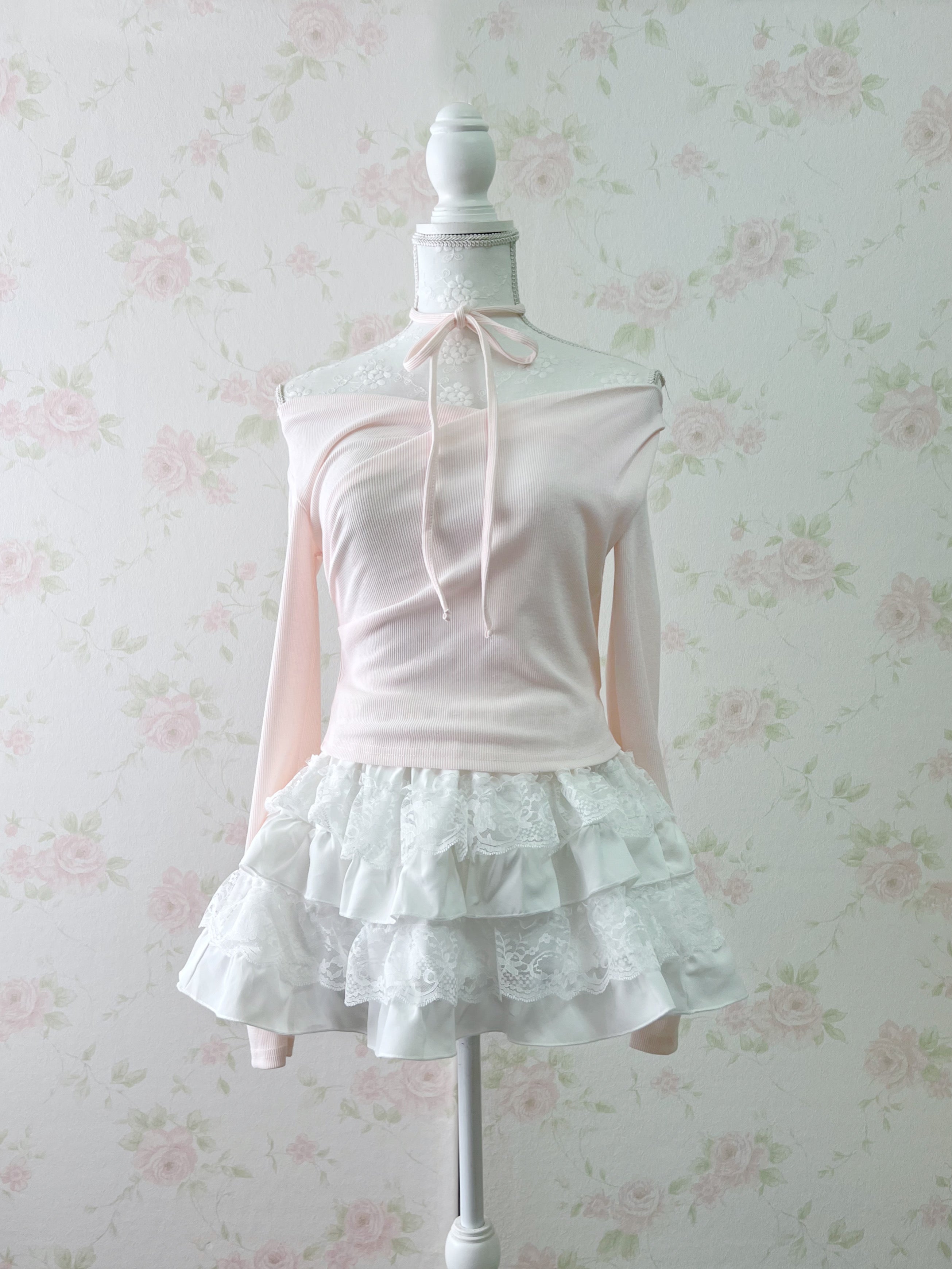Side String Tie Drape Top (Baby Pink)