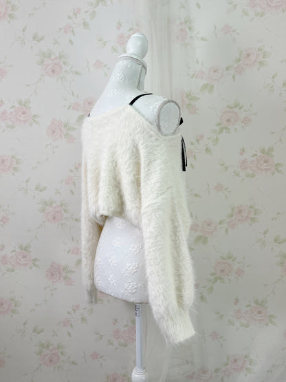 GRL Off Soulder Ribbon Sweater (Ivory)