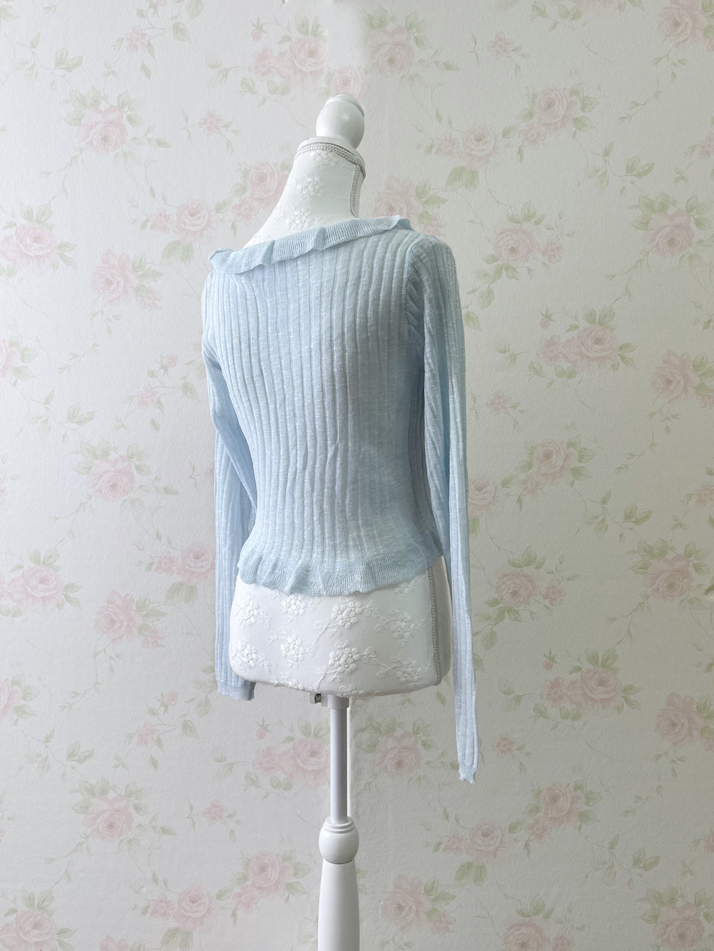 Shoujo Frilled Hem Cardigan (Blue)