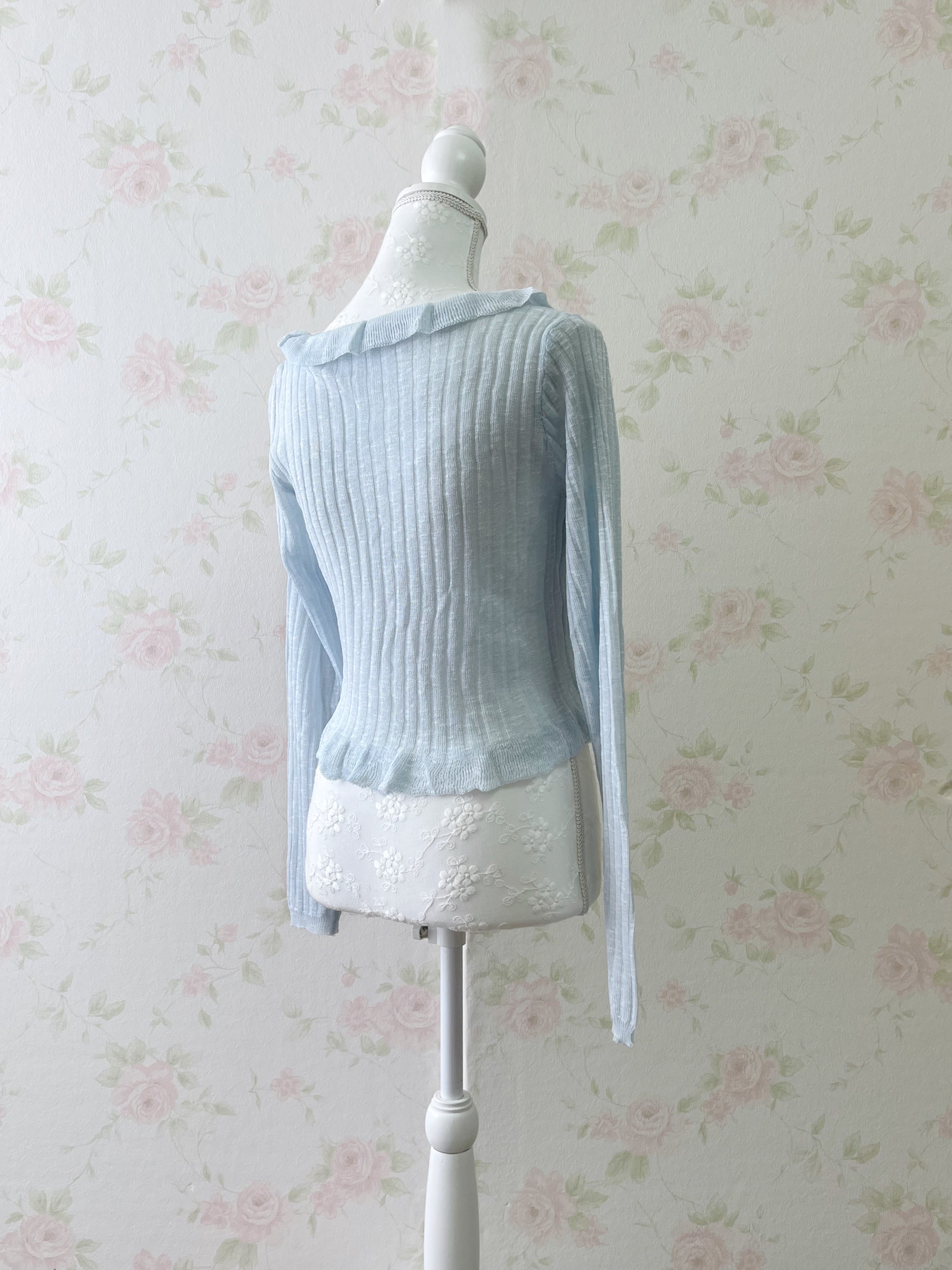 Shoujo Frilled Hem Cardigan (Blue)