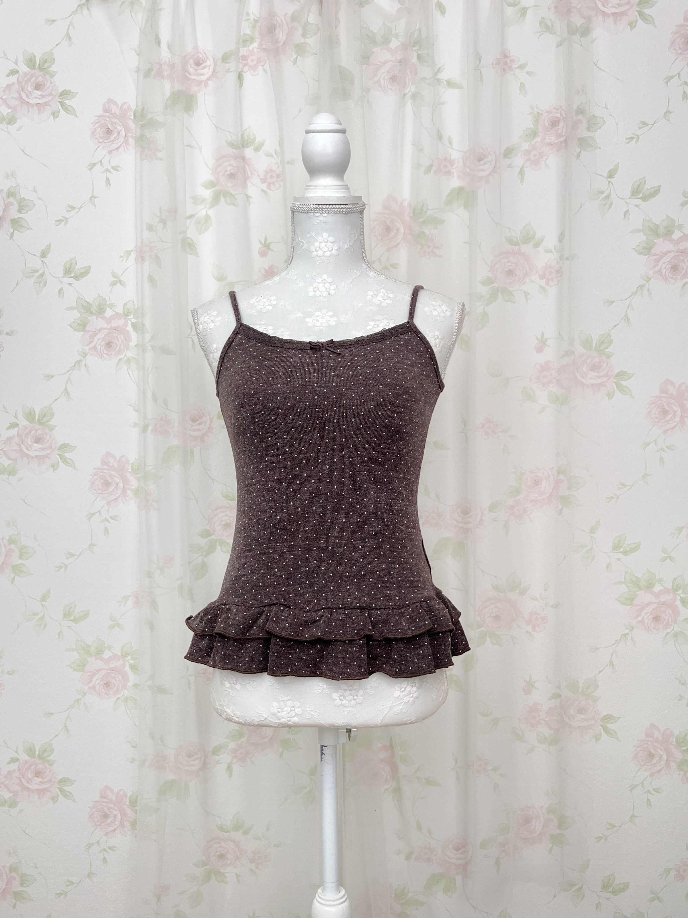 Polka Dot Cardigan Camisole Set (Chocolate)