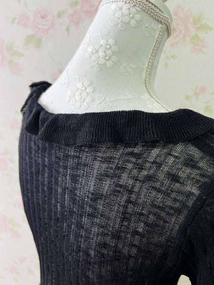 GRL Shoujo Frilled Hem Cardigan (Black)