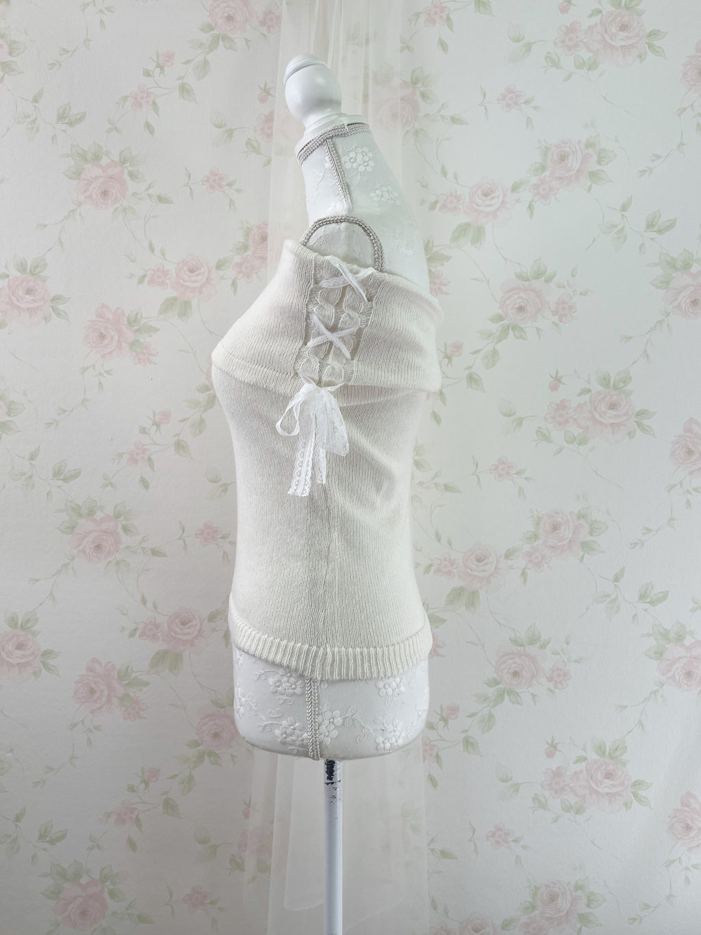 Lacy Side Laced Up Knit Top (Ivory)