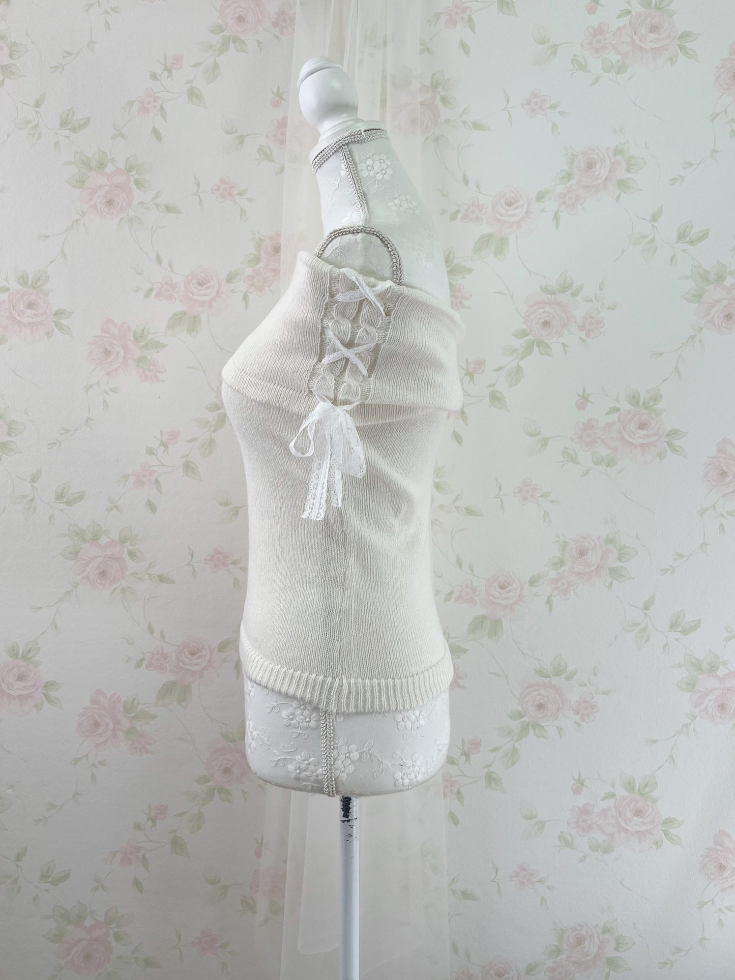 GRL Lacy Side Laced Up Knit Top (Ivory)