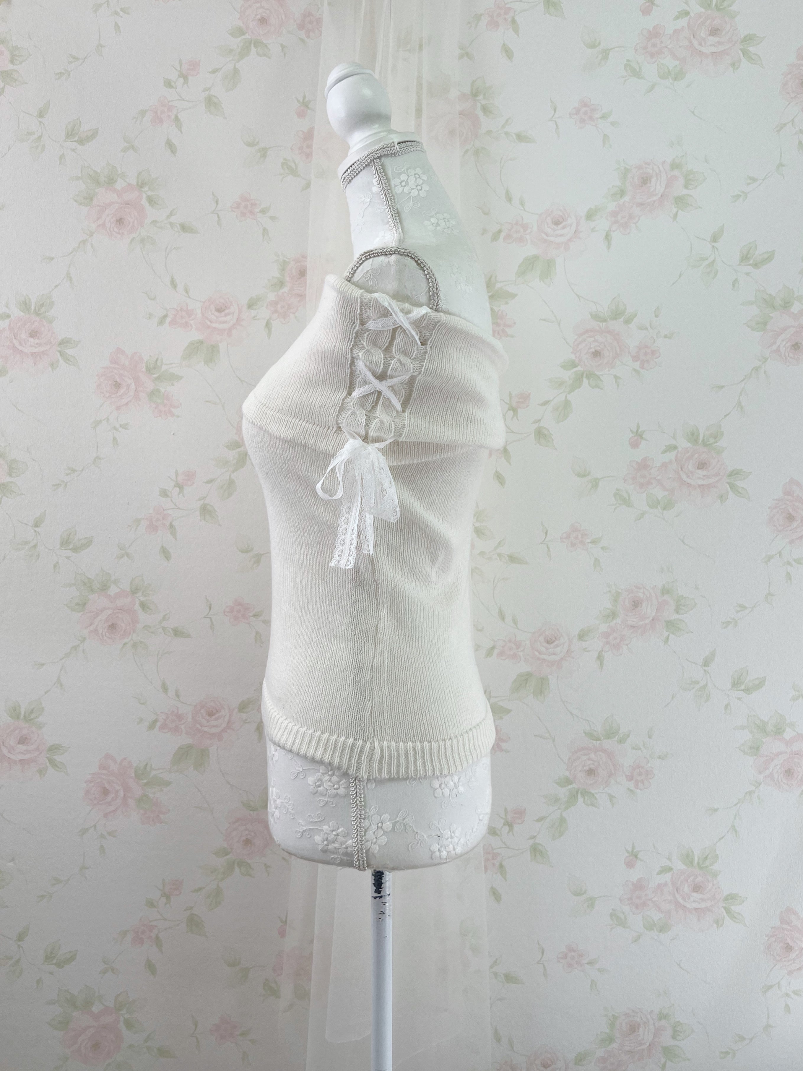Lacy Side Laced Up Knit Top (Ivory)