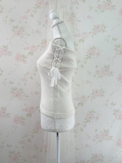 GRL Lacy Side Laced Up Knit Top (Ivory)