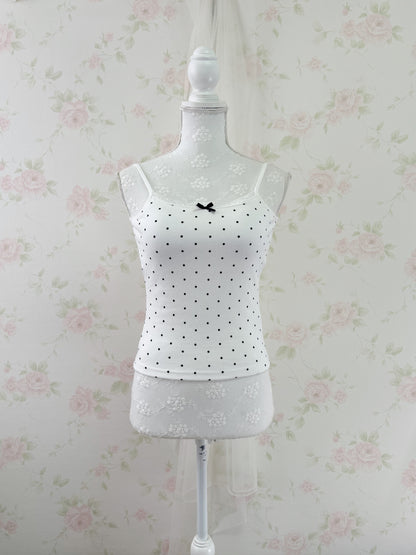 GRL Lace Bow Polka Dot Camisole With Cups (White)