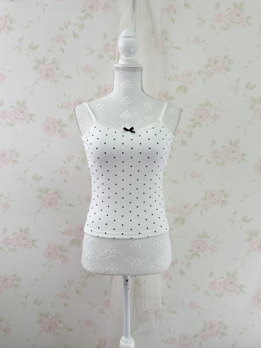 GRL Lace Bow Polka Dot Camisole With Cups (White)