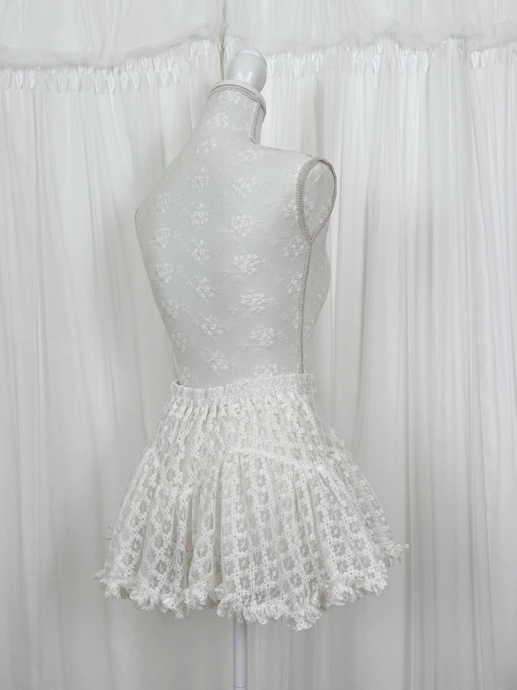 Princess Cotton Blend Lacy Mini Skirt (White)