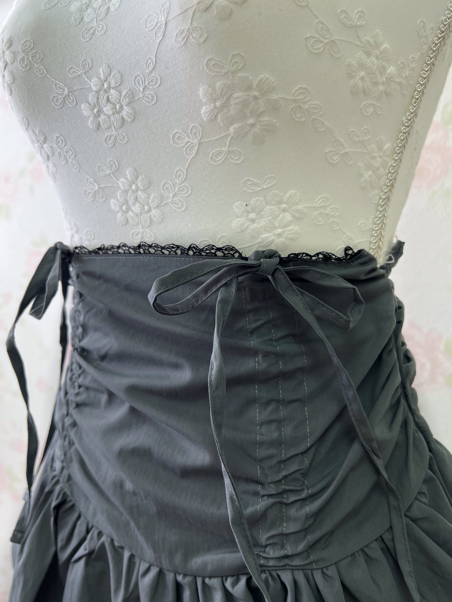 GRL Drawstring Coquette Skirt (Charcoal)