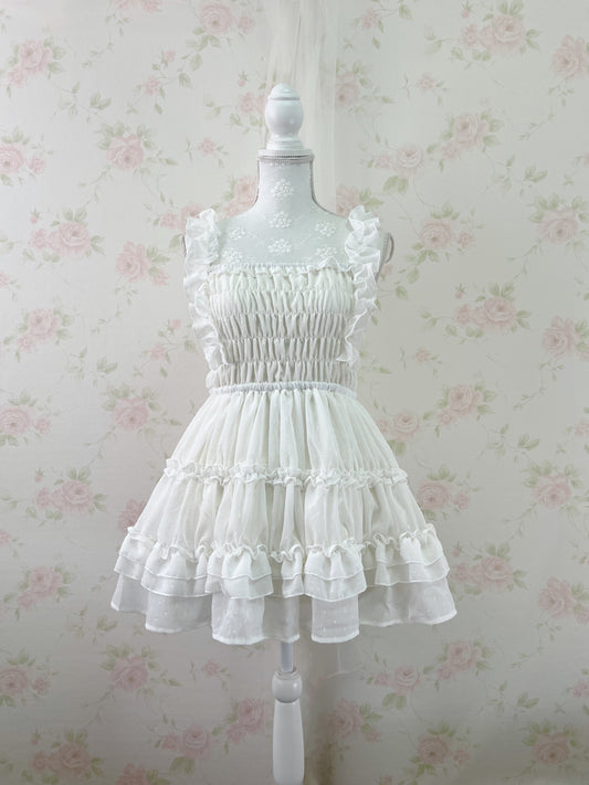GRL Frilled Strap Tiered Dress (White)