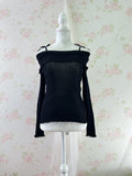 Off Shoulder String Knit Top (black)