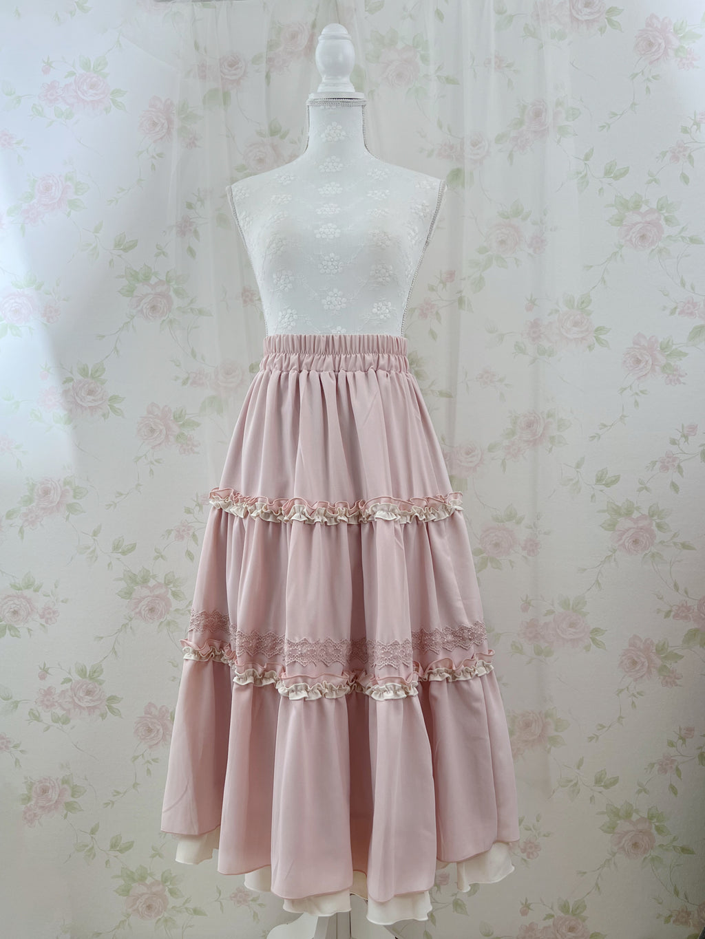 axes femme Shoujo Tiered Long Skirt (Pink)