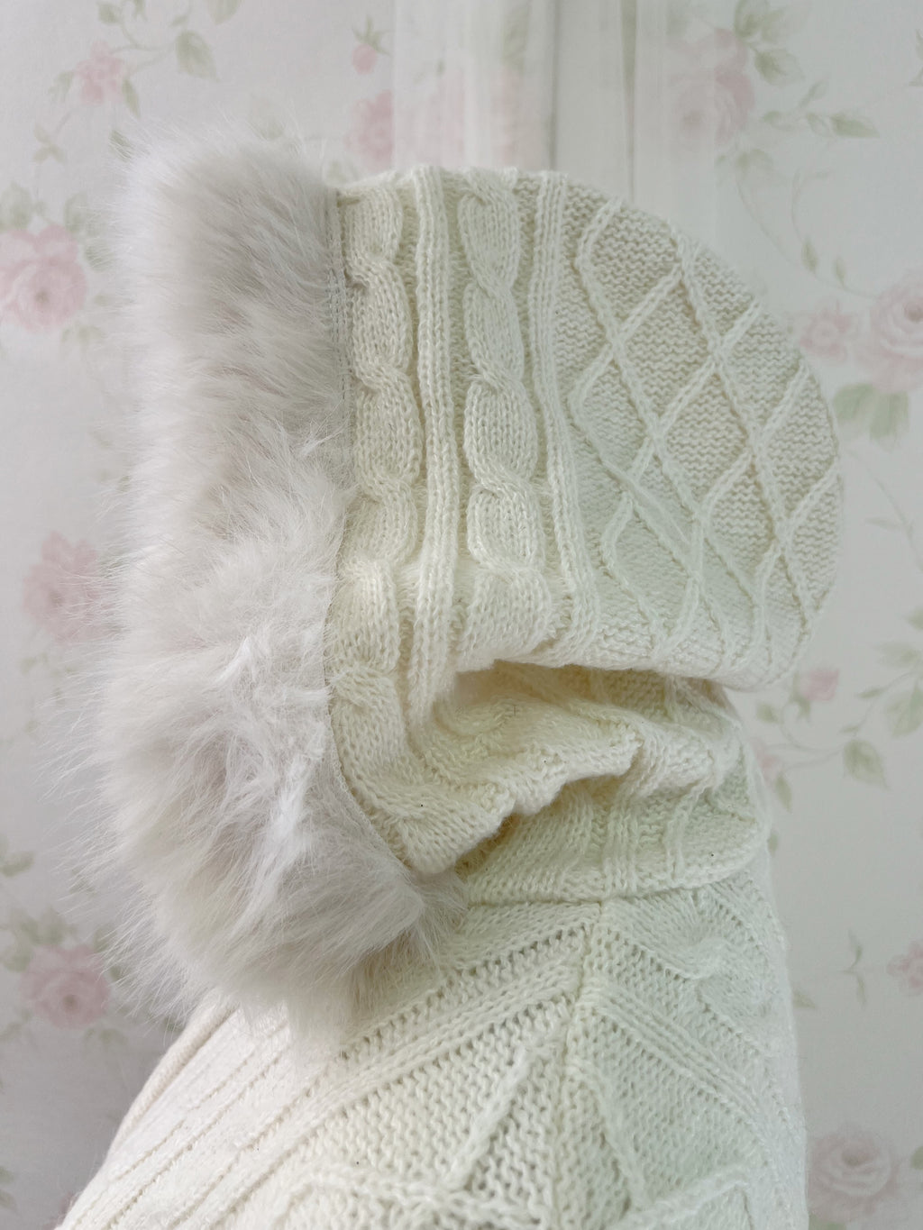 Eco Fur Knitted Hoodie (Ivory)
