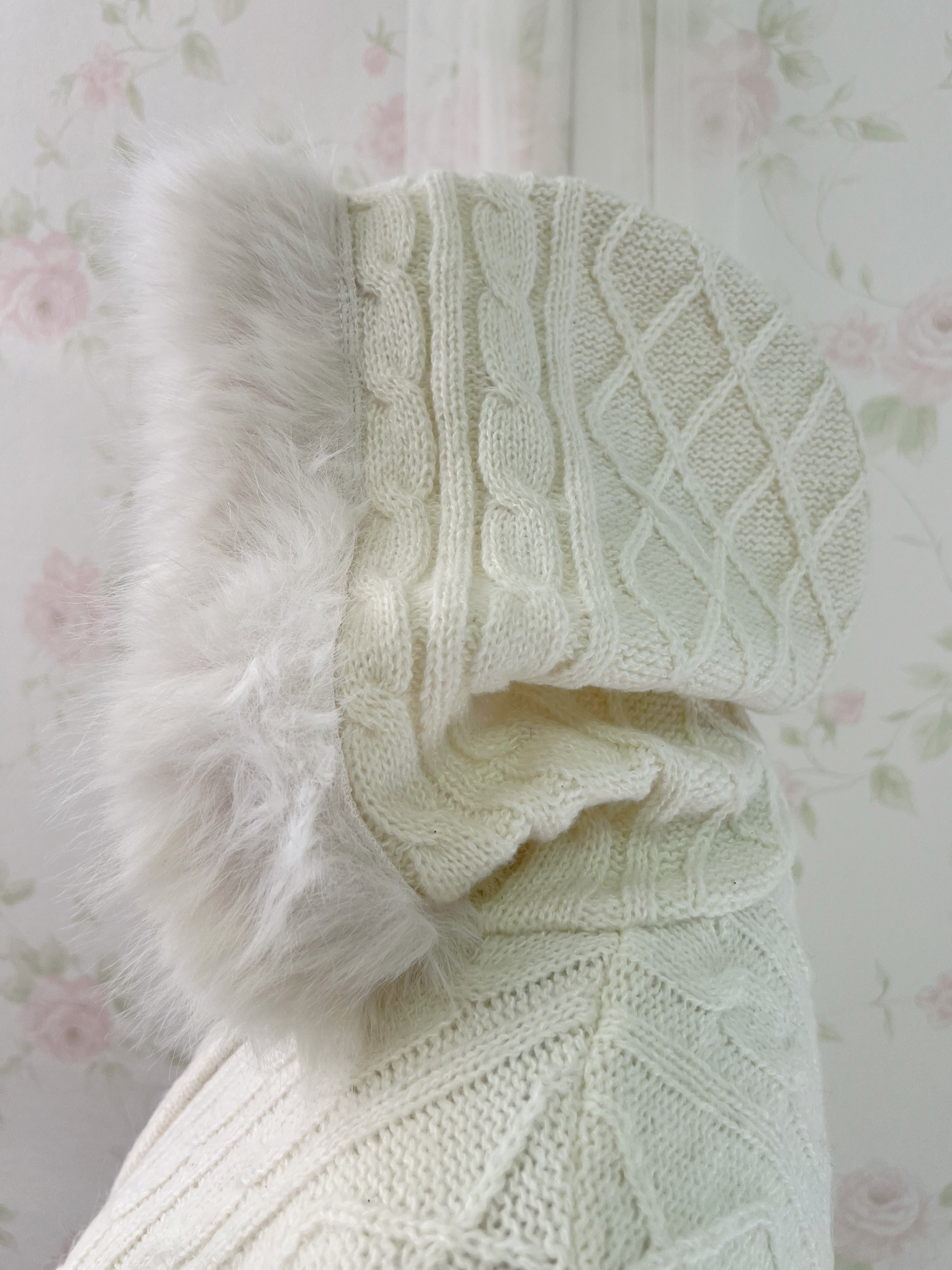 Eco Fur Knitted Hoodie (Ivory)