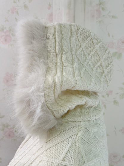 GRL Eco Fur Knitted Hoodie (Ivory)
