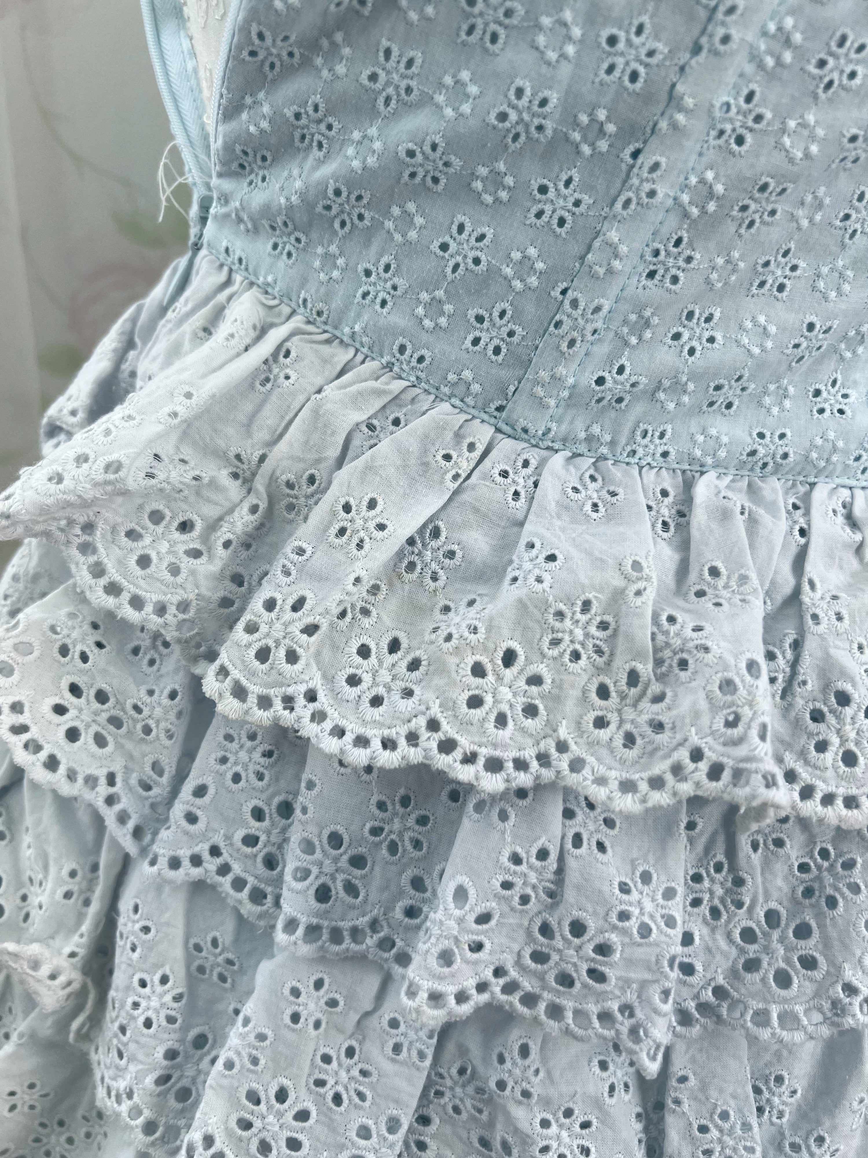 MERCURYDUO Gradation Lace Cotton Tiered Dress (Blue)