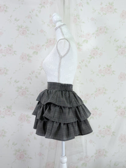 GRL Sweet Tiered Checked Skirt (Gray)
