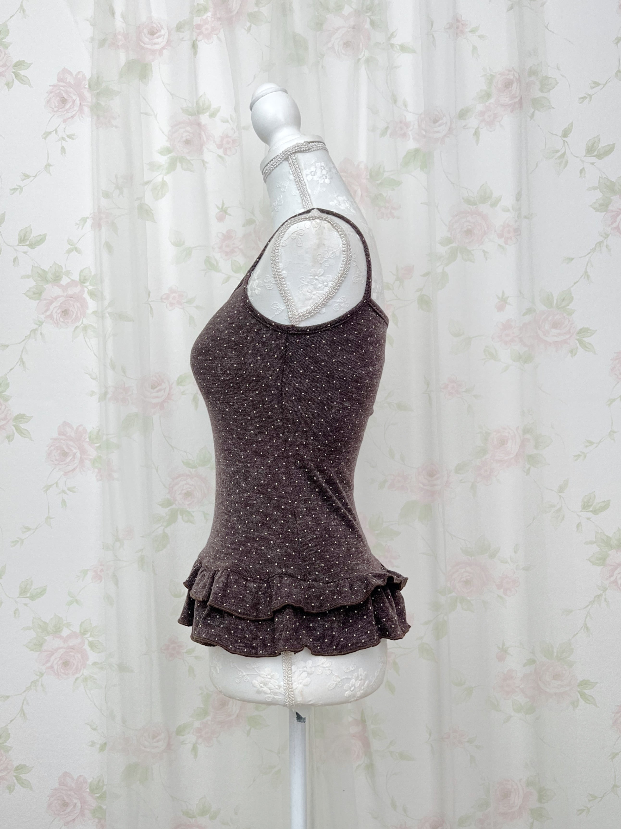 Polka Dot Cardigan Camisole Set (Chocolate)
