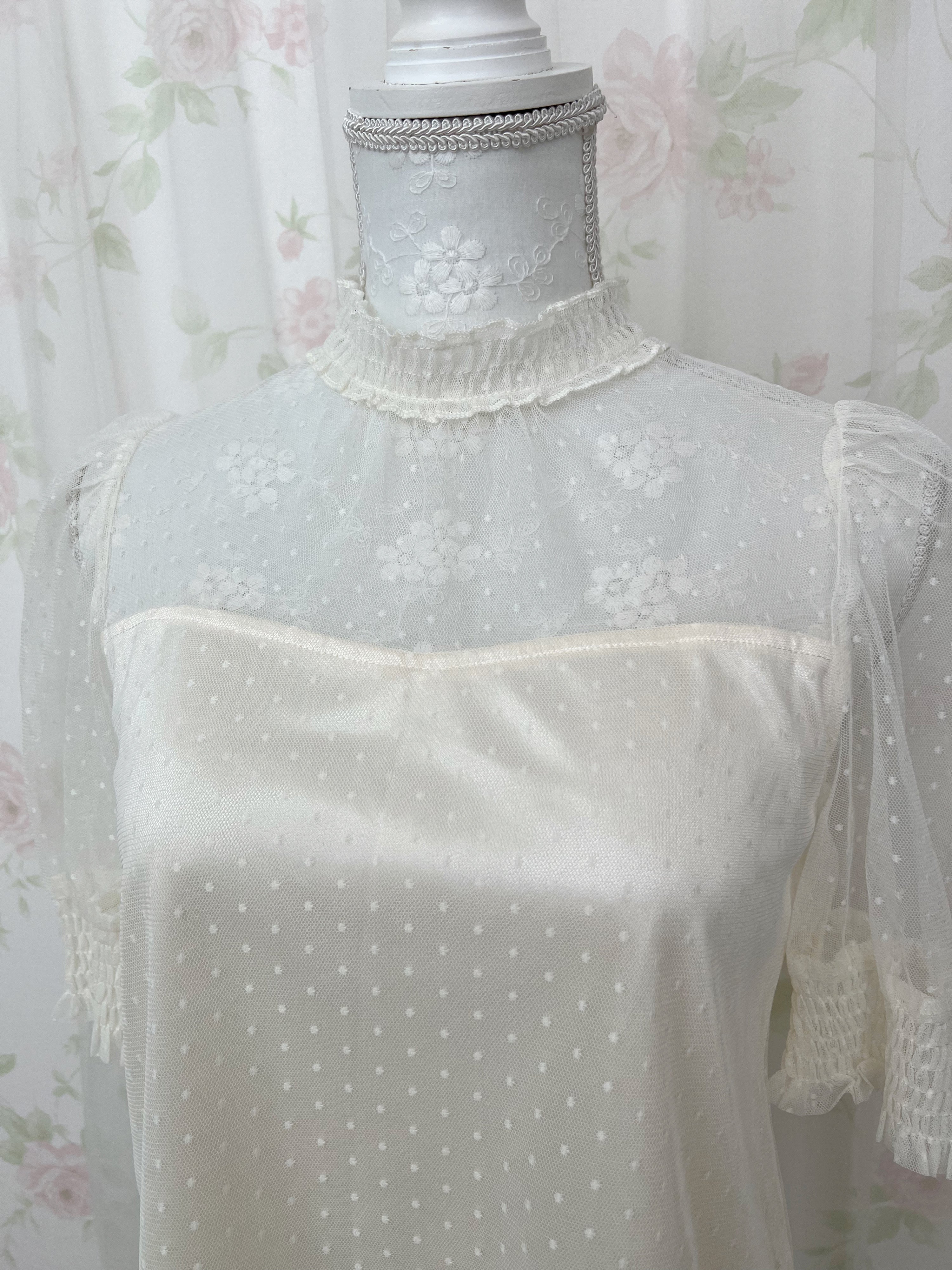 ROJITA Dot Tulle High Neck Top (Ivory)