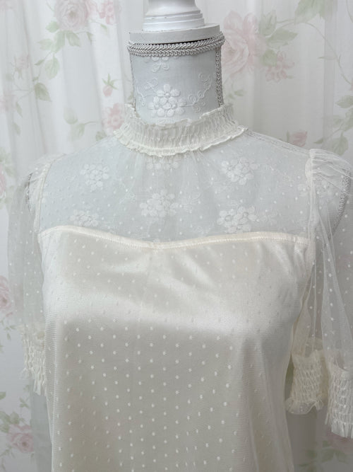 (20%OFF)ROJITA Dot Tulle High Neck Top (Ivory)