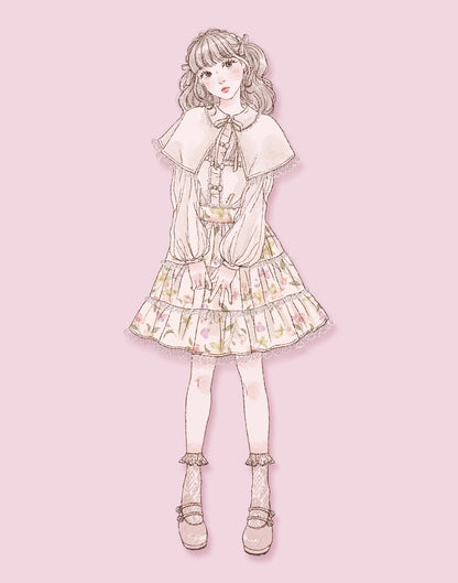 <March Delivery> mellfy memory Dreamy mini ribbon cape Blouse