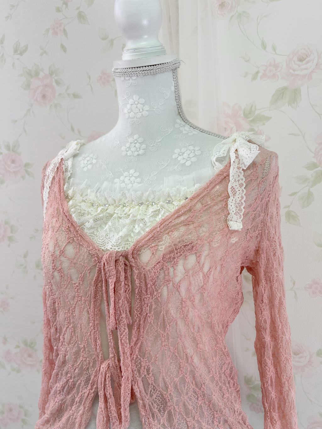Lacy Double String Cardigan (Peach Pink)