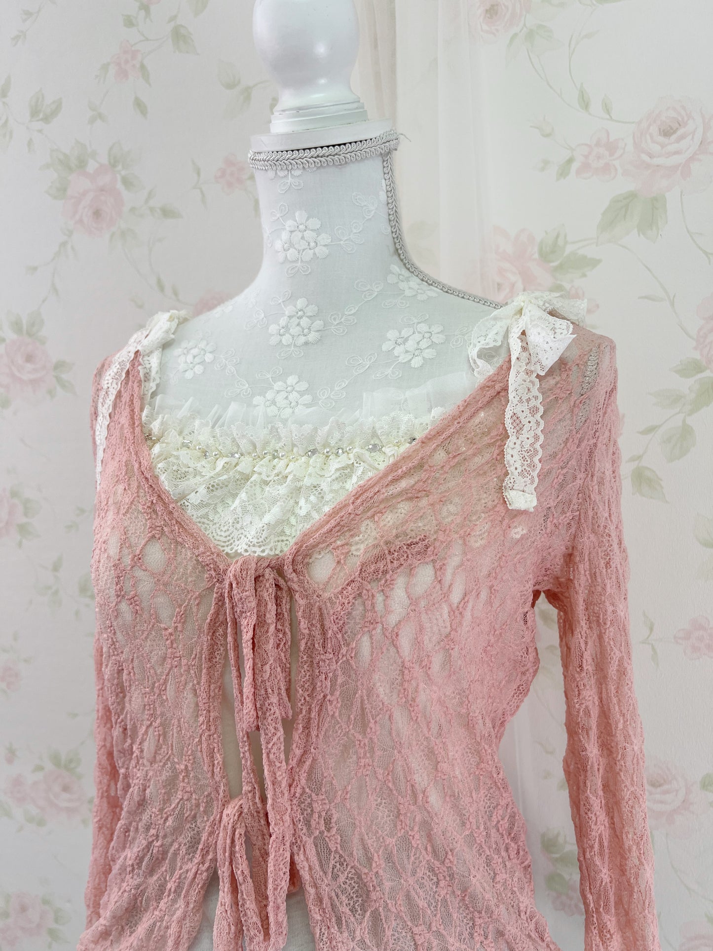 GRL Lacy Double String Cardigan (Peach Pink)
