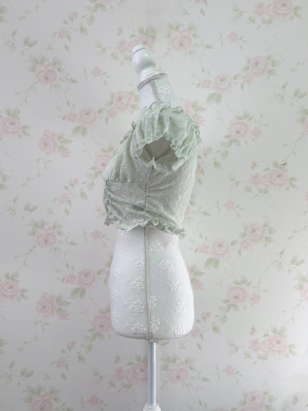 2 Way Shoulder Lacy Top (Mint Green)