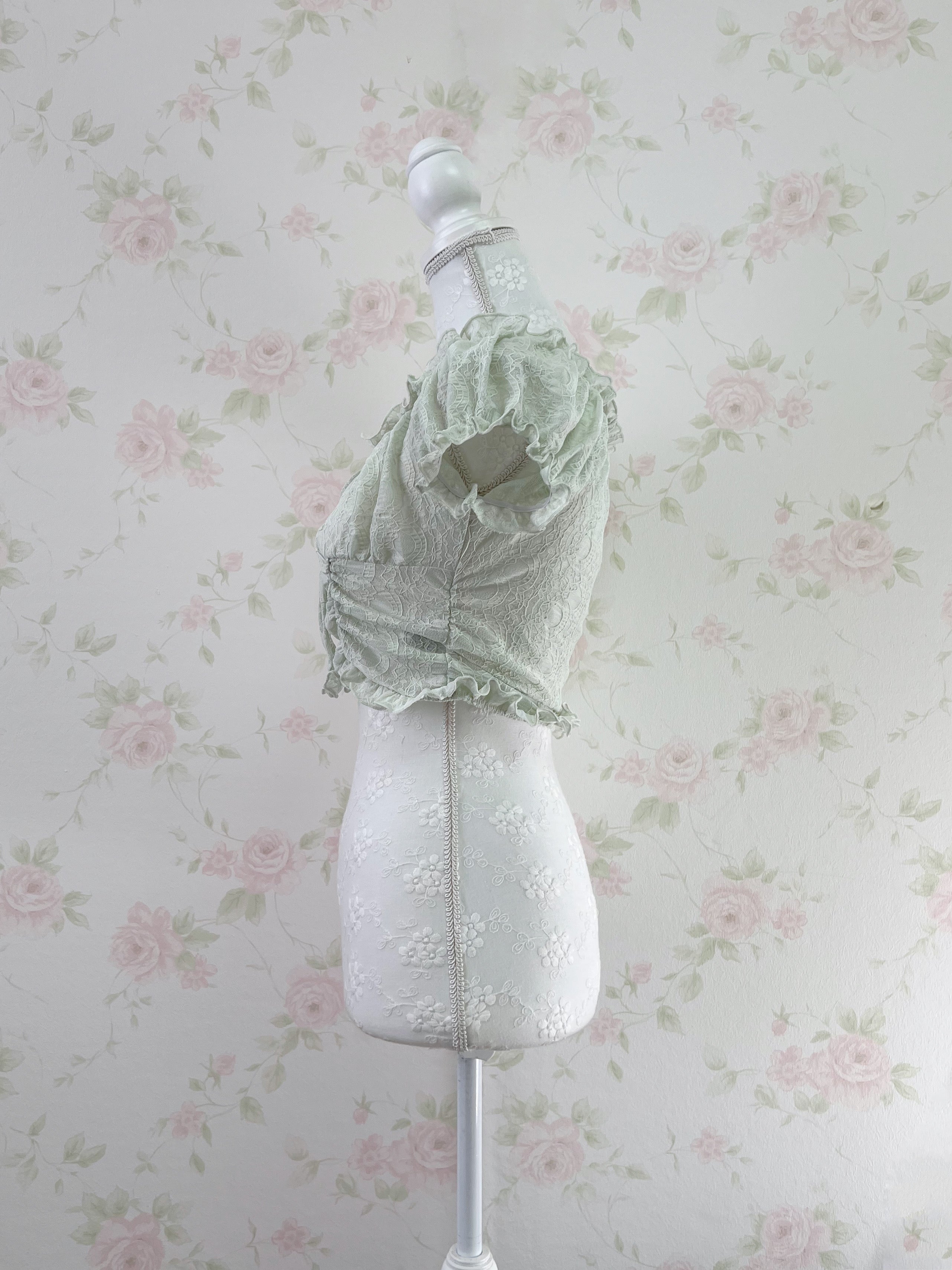 2 Way Shoulder Lacy Top (Mint Green)