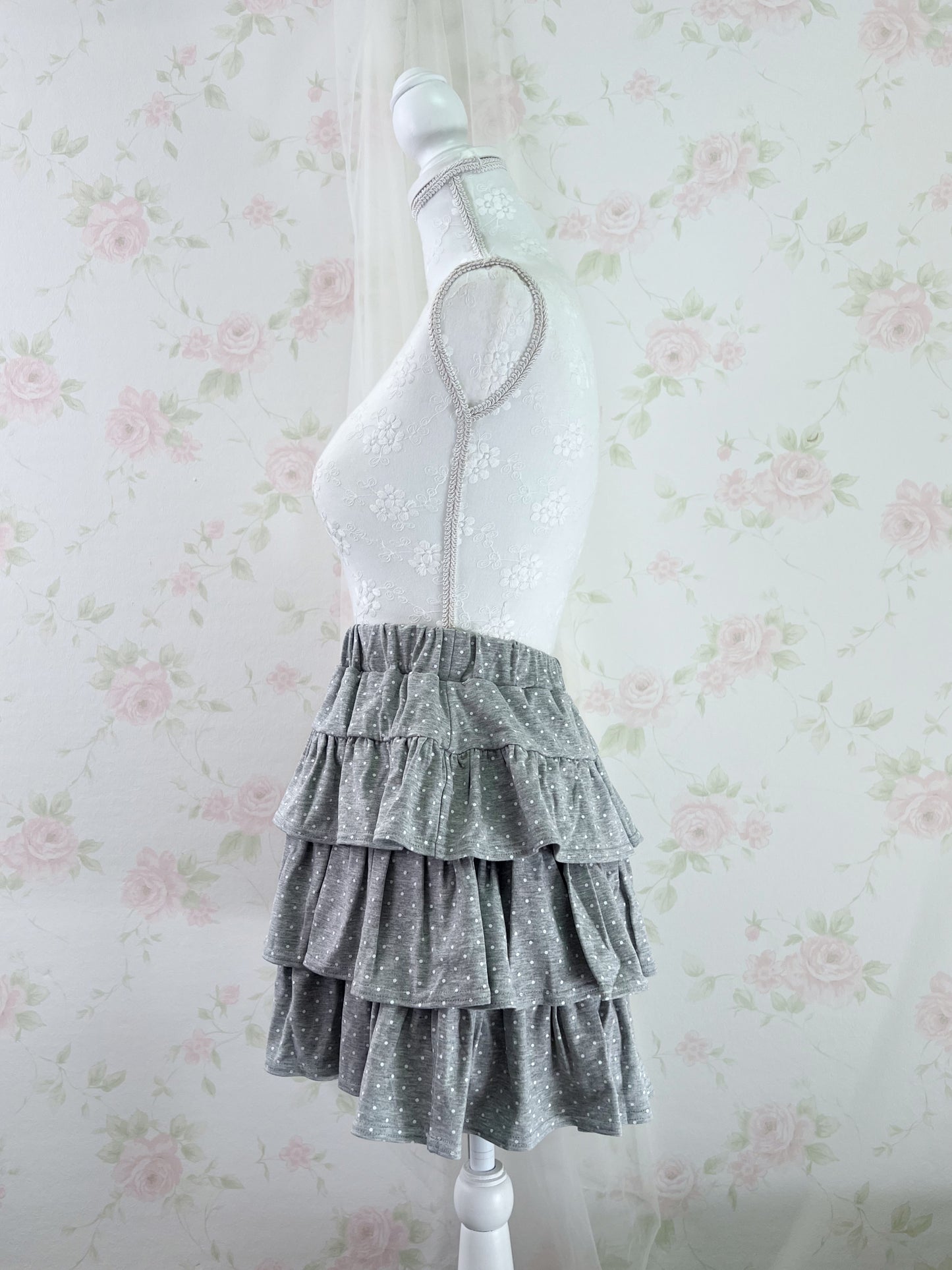 Polka Dot Tiered Skirt (Gray)