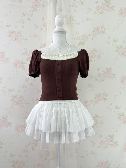 GRL Lace Shoujo Milkmaid Tops (Brown)