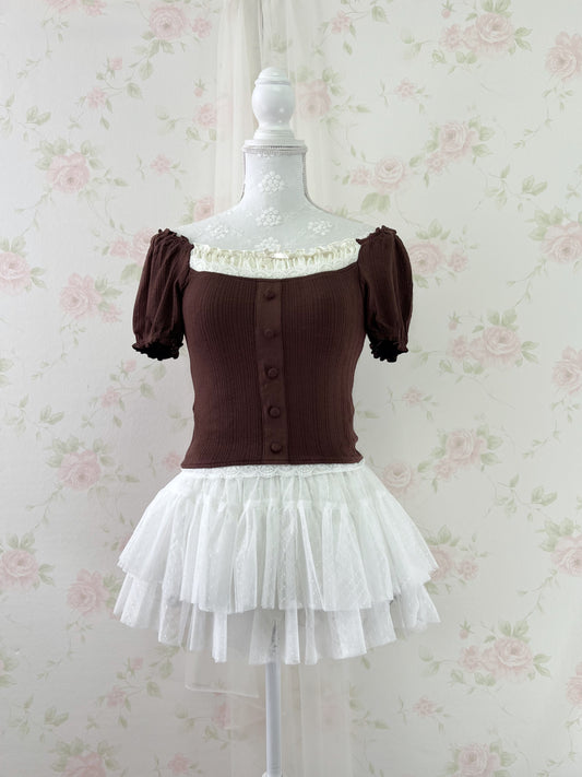 GRL Lace Shoujo Milkmaid Tops (Brown)
