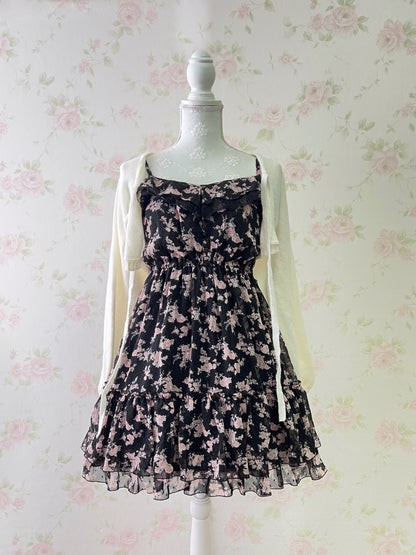L’EST ROSE Petite Floral Camisole Dress (Black)